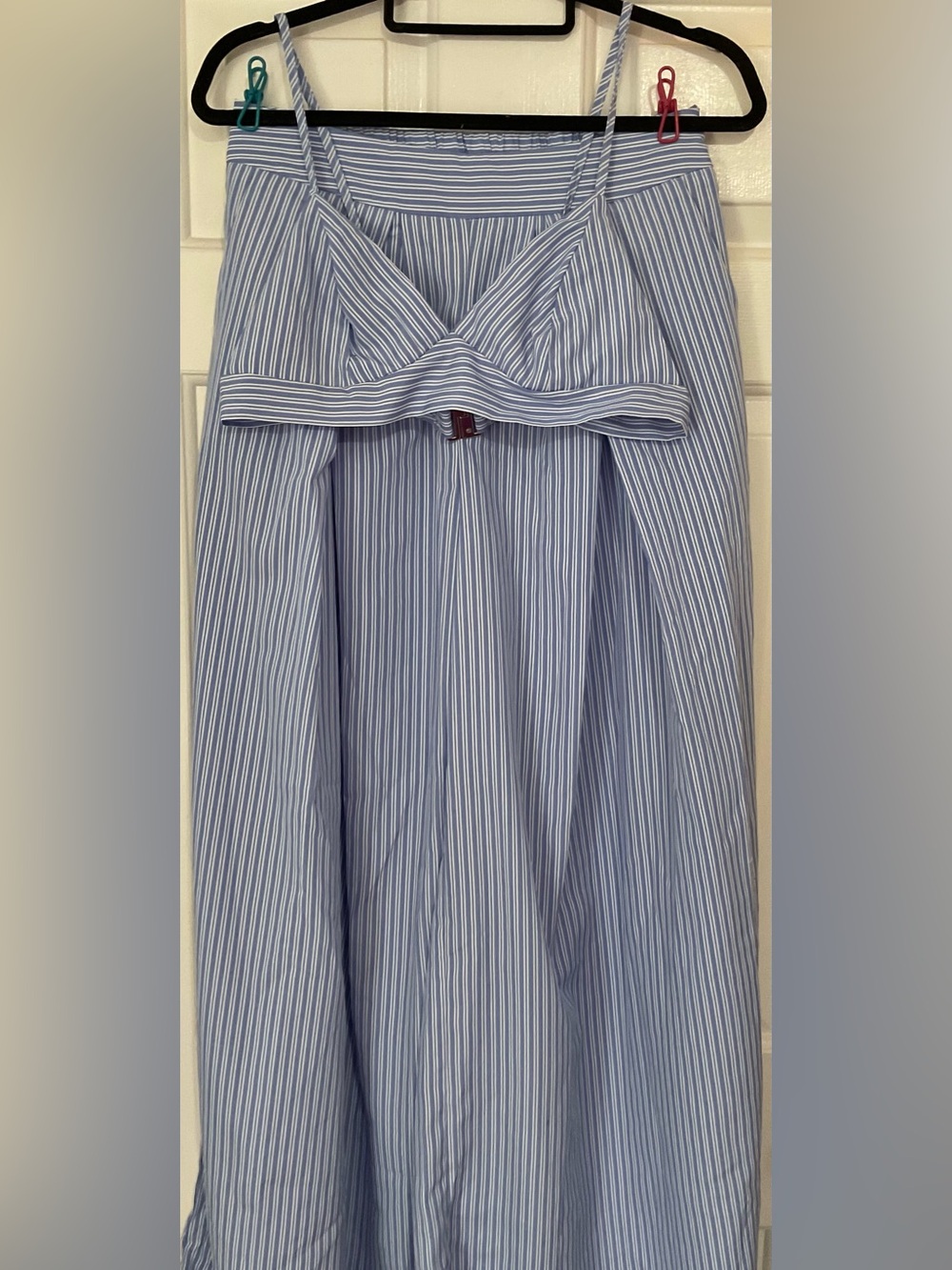 SHEIN Blue and White Pinstripe Wide-Leg Two Piece - Picture 2 of 13